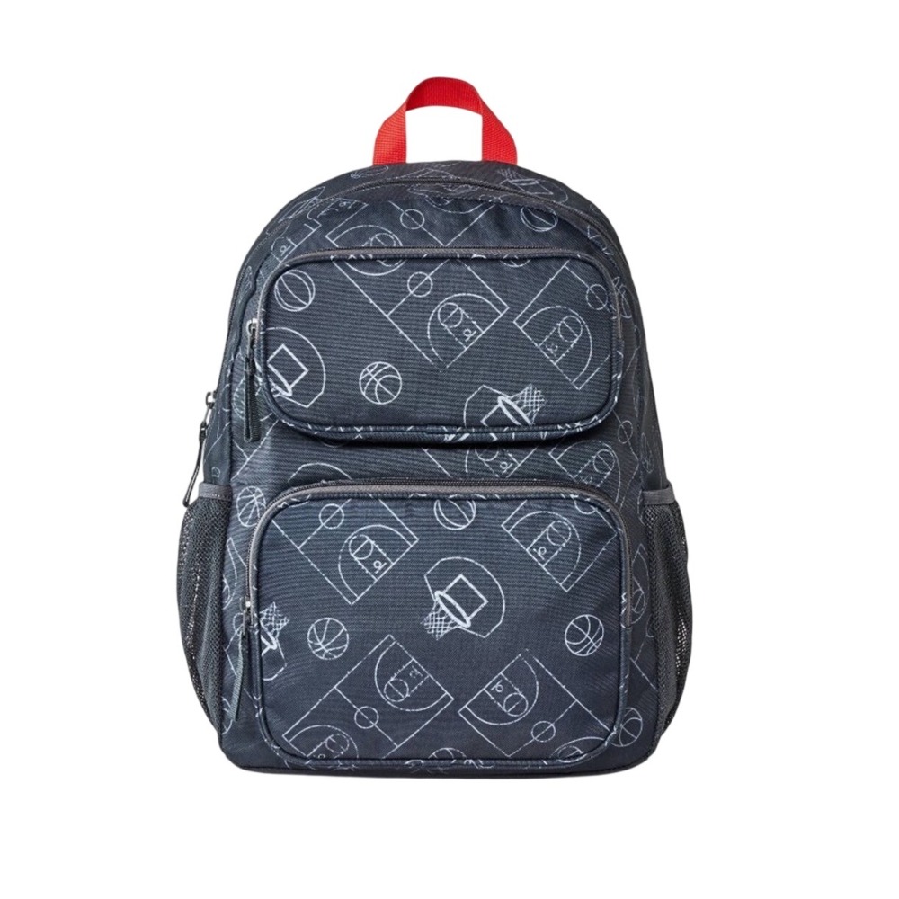 Cat & Jack Boys 16 inch Two Pocket Basketball Printed Backpack Charcoal Gray NWT
